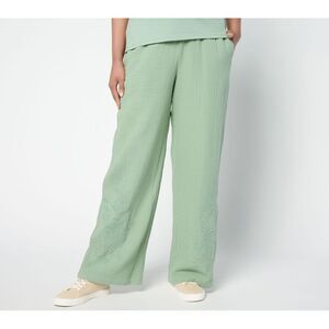 Peace Love World Women's Plus Sz Pants 2X Boheme Cotton Gauze Green A691383